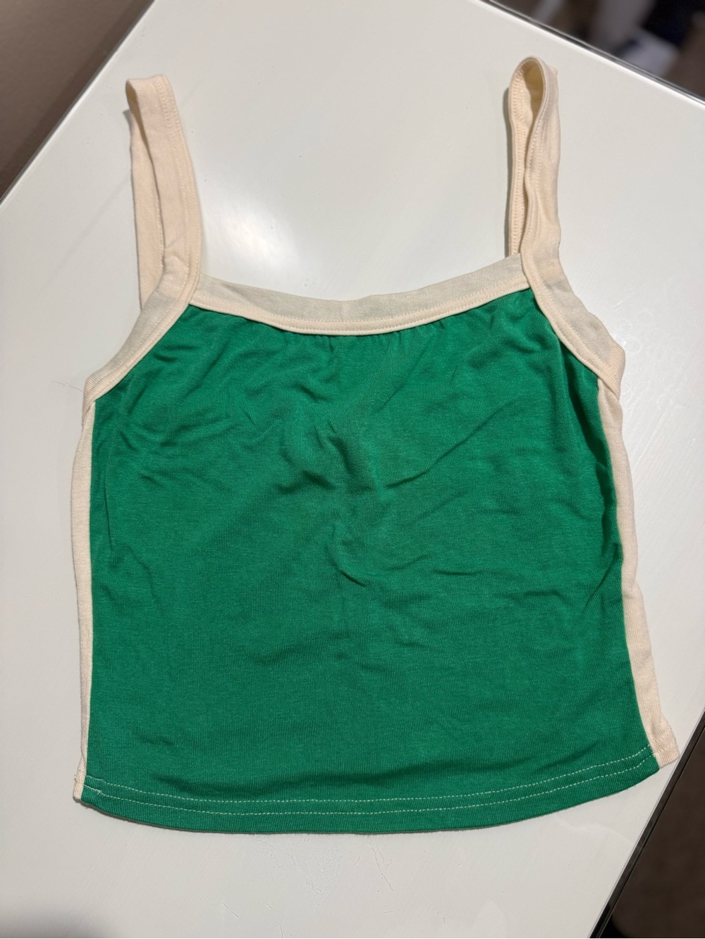 Green Tank Top with Cream Trim